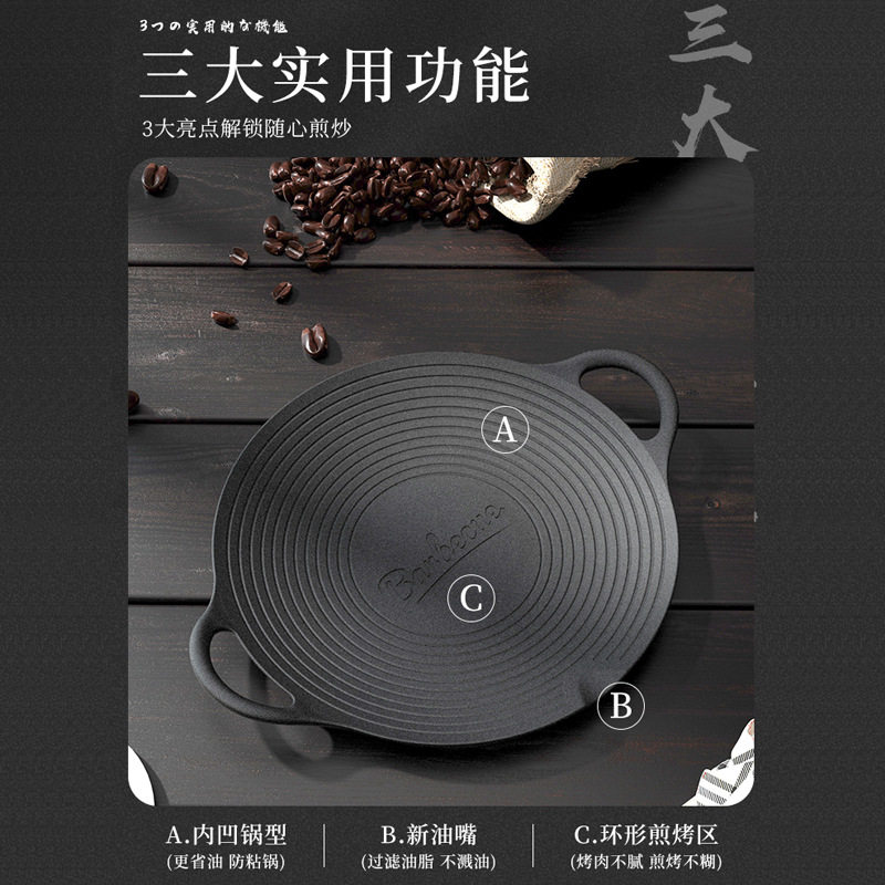 便携烤肉盘韩式不粘烤肉锅家用无涂层烧烤盘卡式炉燃气电磁炉烤盘