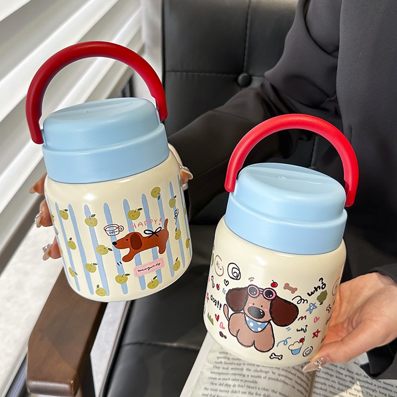 可爱小狗焖烧杯大容量便携饭盒桶316不锈钢银耳燕窝焖烧罐带勺盖