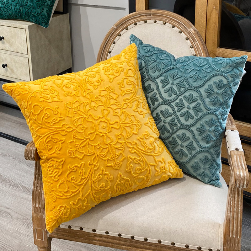 空气绣花抱枕套纯色高端工艺刺绣靠垫样板间客厅沙发枕软包飘窗垫