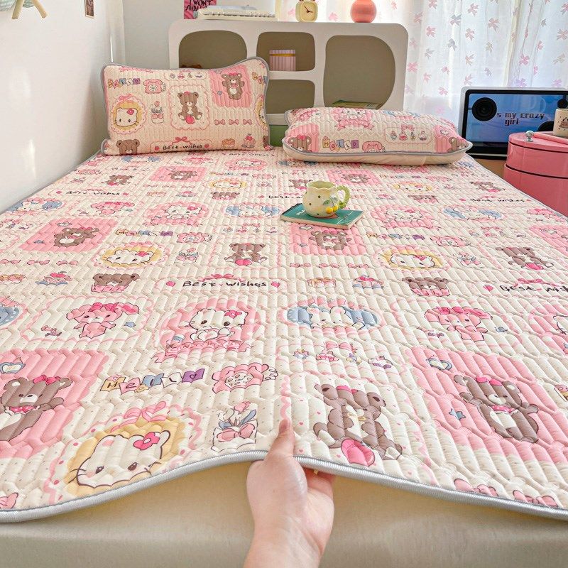 卡通可爱乳胶凉席夏季冰丝席三件套可机洗床单人学生宿舍空调席子