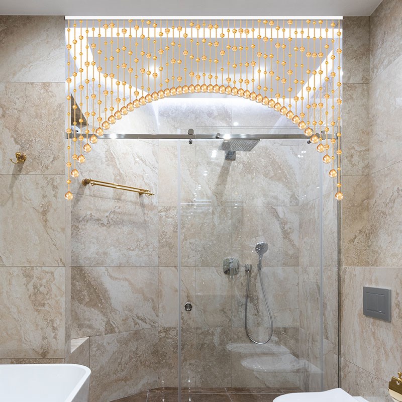 精品香槟色水晶珠帘欧式客厅玄关隔断帘无规则玻璃装饰珠子免打孔