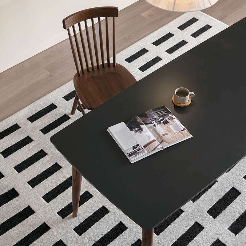 联邦中古复古风黑胡桃木岩板餐桌实木桌子小户型长方形餐桌椅