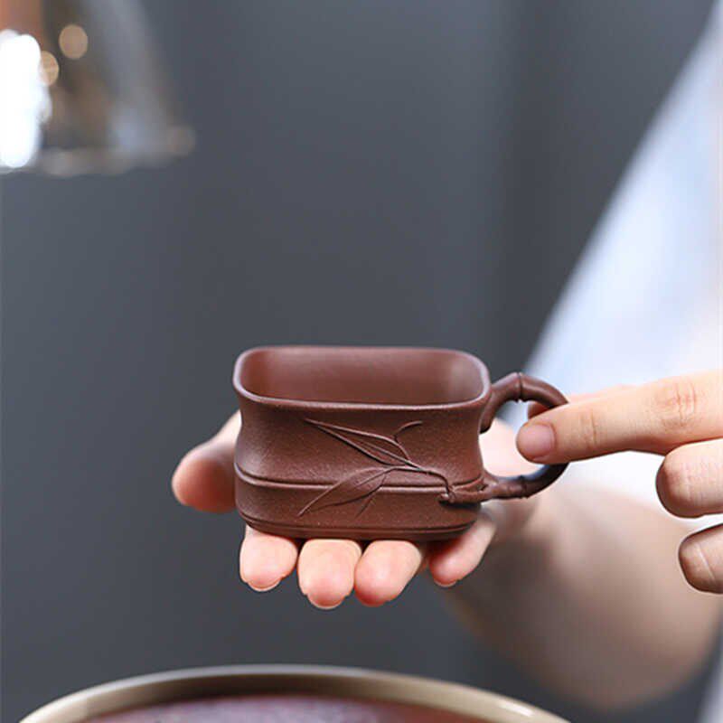 原矿底槽清紫砂杯 带把品茗杯 小容量茶杯 80cc主人杯