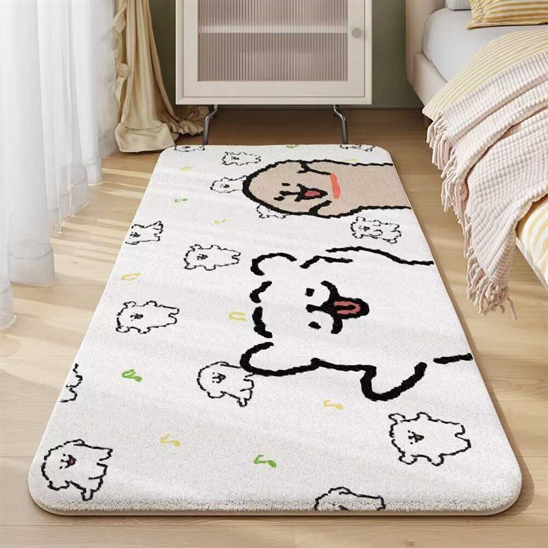 线条小狗萌宠卡通床边毯卧室长条加厚床前地毯家用飘窗仿羊绒地垫