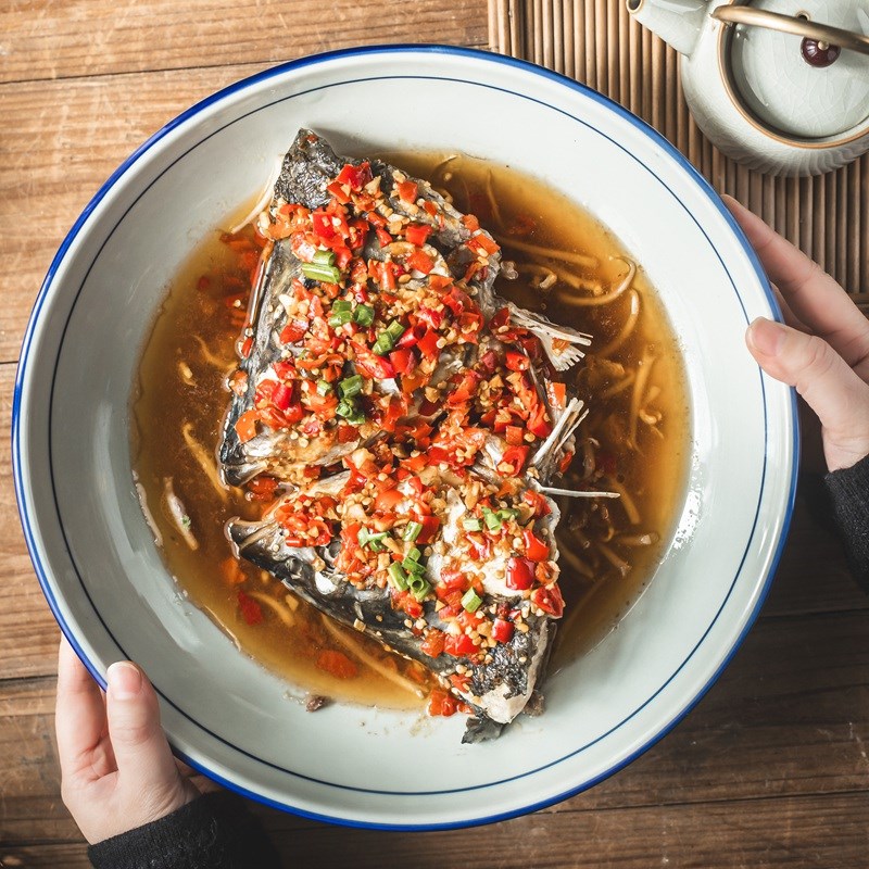 剁椒鱼头专用盘子菜盘家用20新款大圆盘陶瓷深盘鱼盘饭店专用