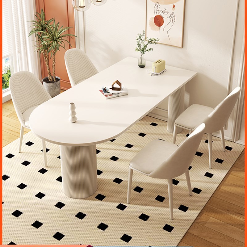 岩板岛台餐桌一体设计师款椭圆吃饭桌子家用法式奶油风餐桌椅组合