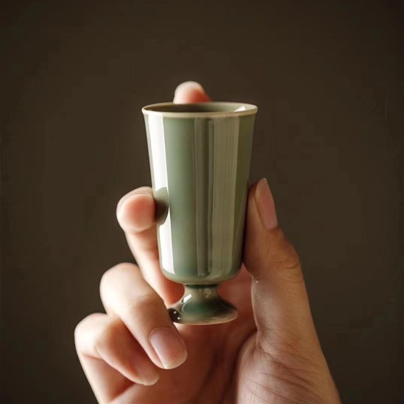 一九茶舍越窑青瓷高脚闻香杯茶杯酒杯陶瓷功夫茶具品茗杯家用小号