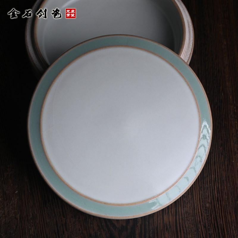 龙泉青瓷印泥盒手工专用仿古国画朱砂印章印瓷缸汝窑月白釉文房用