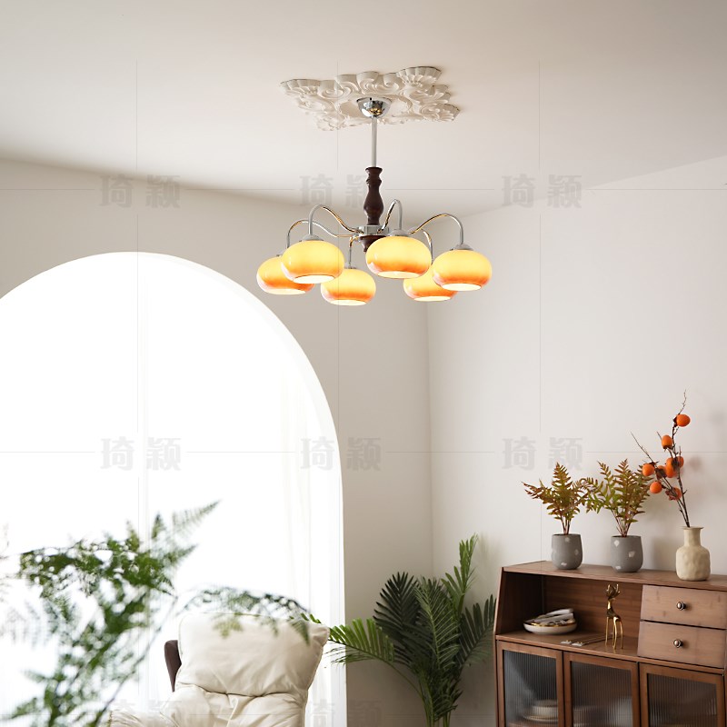 包豪斯奶油风餐厅书房卧室柿子吊灯中古vintge田园实木客厅灯具