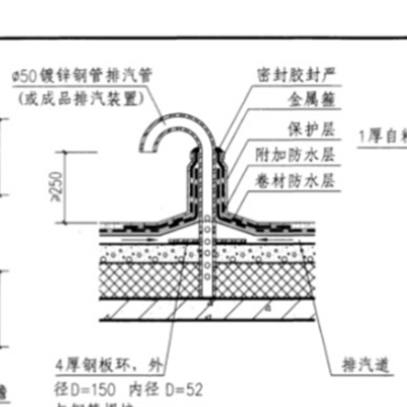 屋面排气管镀锌透气孔钩形通气筒防雨帽屋顶地下室透气弯管排气管