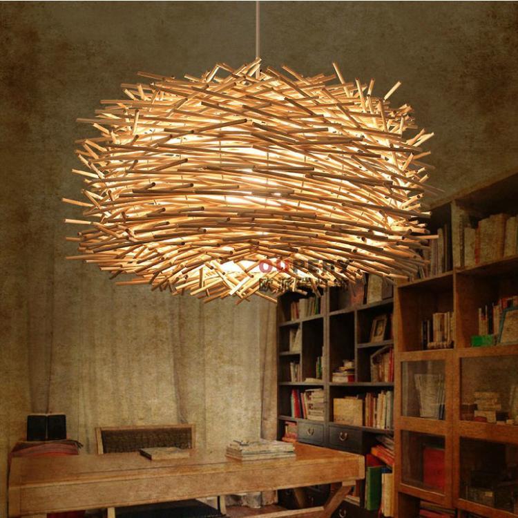 创意个性田园鸟巢窝藤艺竹编吊灯吧台咖啡餐厅酒饭店茶楼单头吊灯