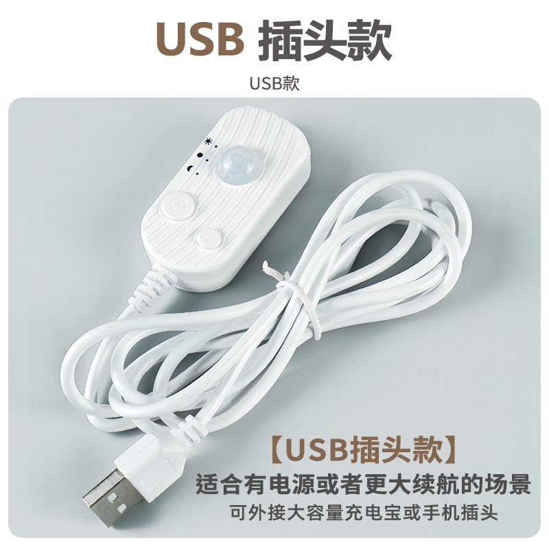 人体感应灯带控制器充电usb电池无线自粘入户衣橱柜楼梯悬浮床下图片