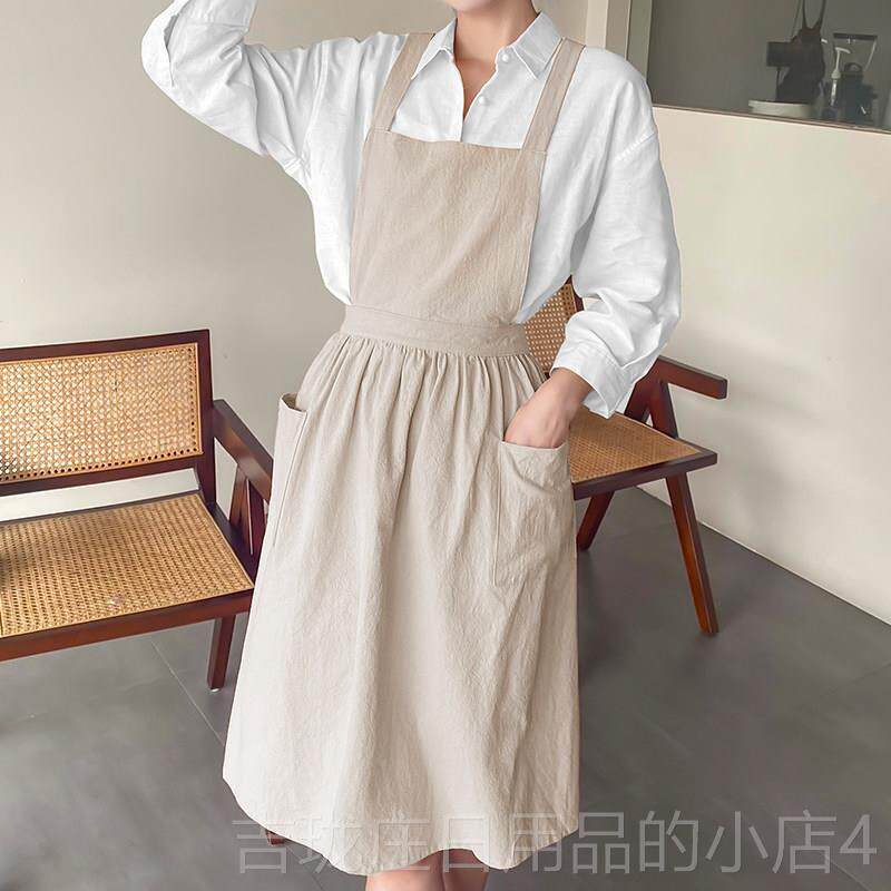 正品店围裙标制志定工作服棉女性日纯本文学法国时尚美花丽覆古
