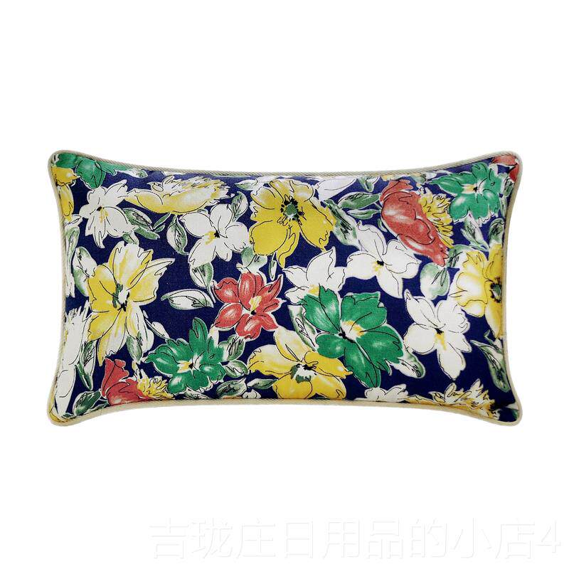 正品蓝亭美式田园棉麻腰枕/垫抱枕套水靠手彩绘覆古植物花卉沙发