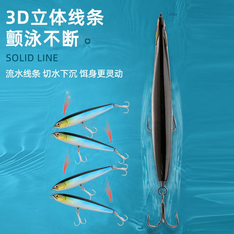 远投型缓沉路亚饵假饵硬饵米诺翘嘴鲈鱼鲅鱼海钓高碳钢鬼翘三本钩