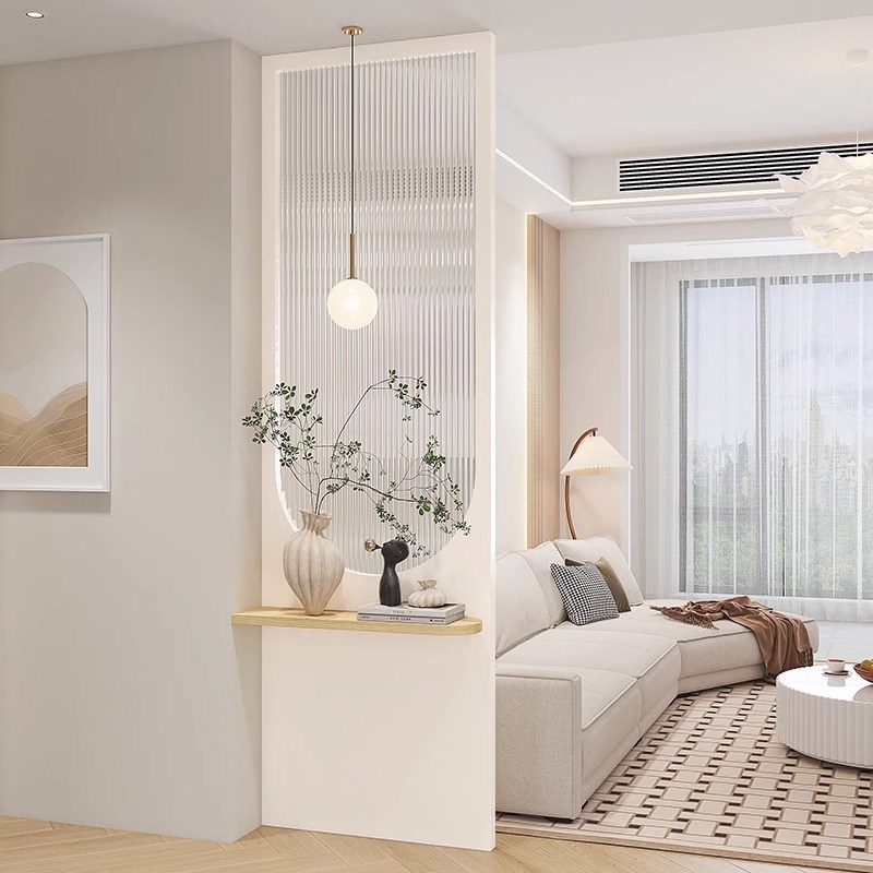 中古风客厅沙发边玻璃隔断法式简约玄关卧室水波纹玻璃遮挡屏风