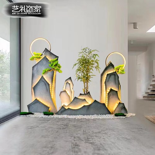 假山造景室内楼梯底下仿真绿植景观橱窗干景枯山水布置装饰摆件