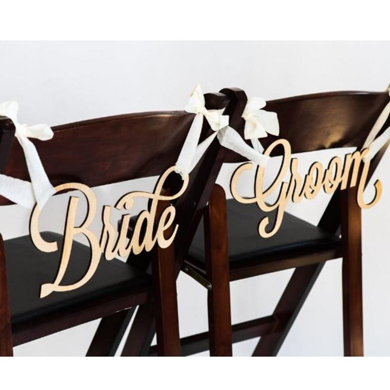 木质复古婚礼新娘新郎座椅装饰标志Bride Groom 婚庆装饰拍摄挂牌