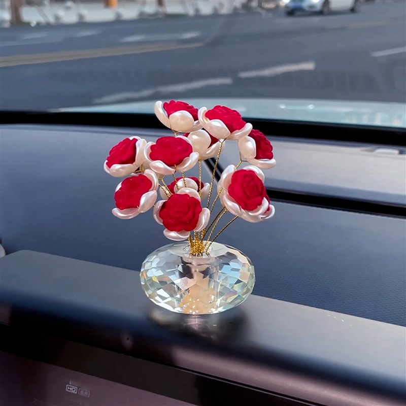女士汽车摆件车载饰品车内粉玫瑰花装饰中控台车载香薰仪表台配饰