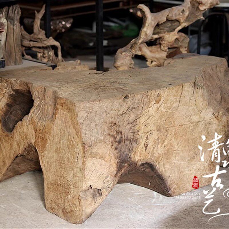 清泉古艺 纯实木小吧台枯木茶几原木矮桌子院落休闲茶桌根雕茶桌