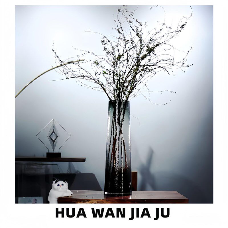 50CMT筒烟灰花瓶 加厚水晶玻璃锤纹工艺落地雪柳龙柳落地桌面