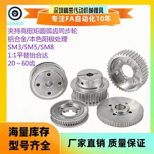 怡合达夹持型高扭矩圆弧齿同步轮S8M250 EDA01-20-28齿d12-25孔径