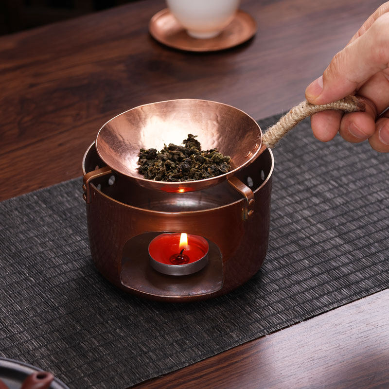 手工紫铜高档茶叶提香器烤茶盘小型功夫茶道配件焙茶器