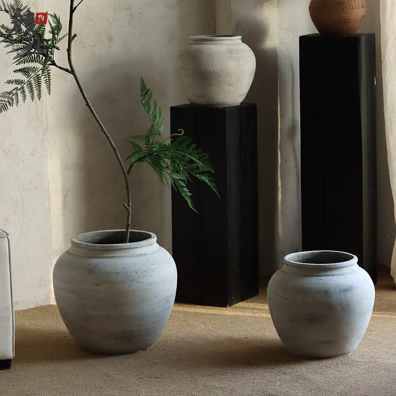 复古白大圆坛水泥盆组合陶罐客厅阳台装饰绿植盆民宿酒店装饰罐子,家居饰品,花盆,淘宝优惠券,粉丝福利购,淘宝优惠卷