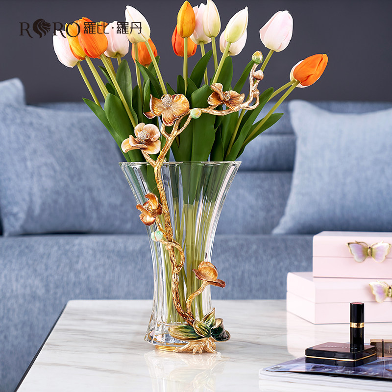 罗比罗丹兰之恋花瓶摆件创意珐琅彩工艺玻璃花瓶家居饰品