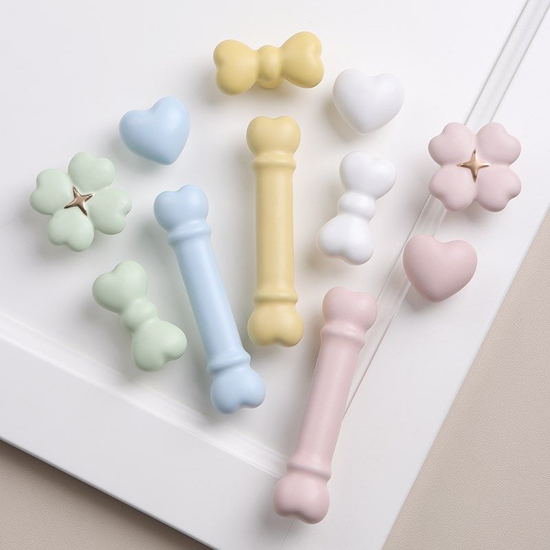 星翡可爱儿童房衣柜拉手女孩蝴蝶结爱心柜门抽屉把手陶瓷彩色创意