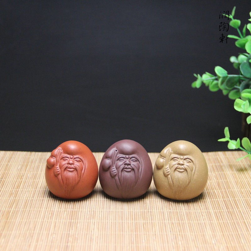 宜兴紫砂茶宠寿星 紫砂把件 紫砂寿桃寿星 紫砂摆件把玩紫砂茶玩