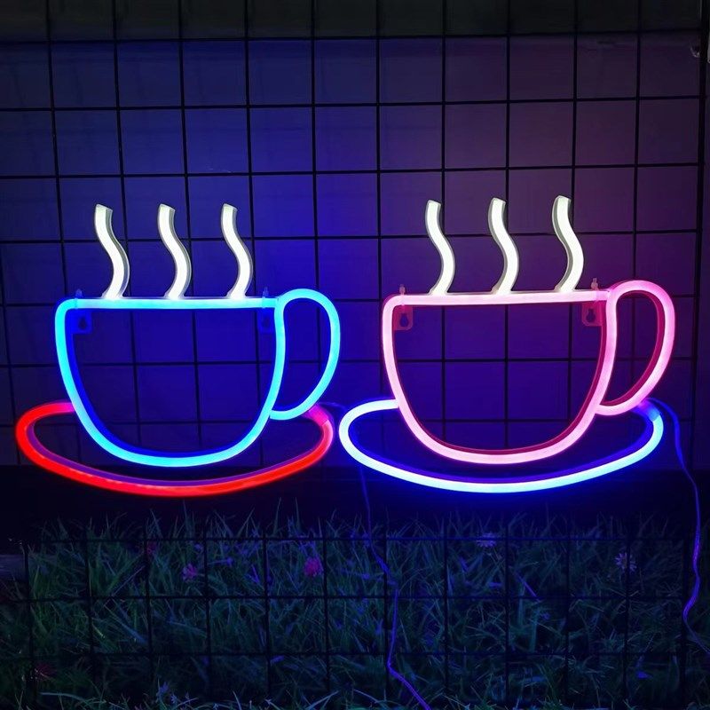 咖啡杯造型灯节日派对发光挂饰咖啡店吧台摆摊USB电池两用氛围感