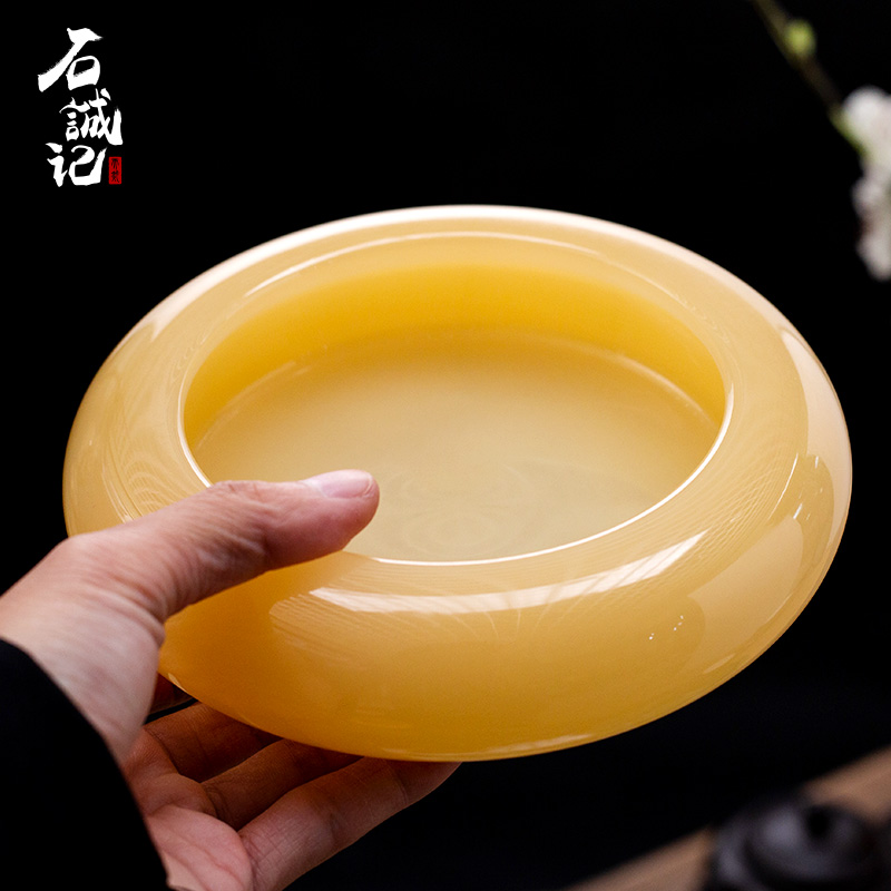 石诚记大理石烟灰缸家用客厅个性简约天然石中式复古松香黄大号