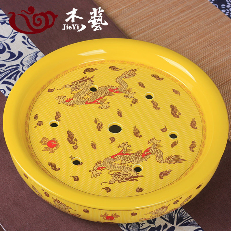 青花瓷茶具茶盘茶海双层圆形茶船茶台储水式大号功夫茶托盘茶碗