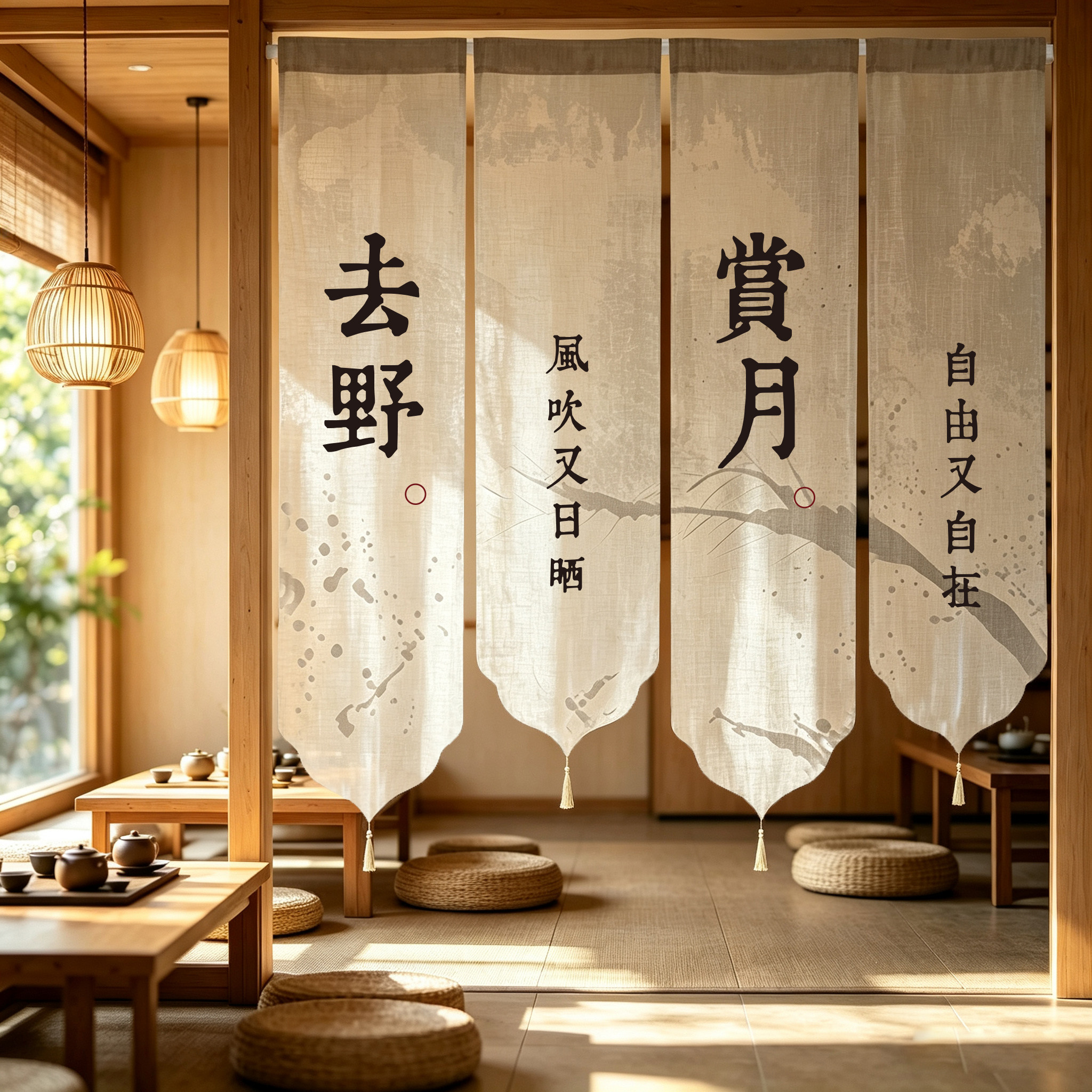 半透纱幔字画背景布茶室民宿定制