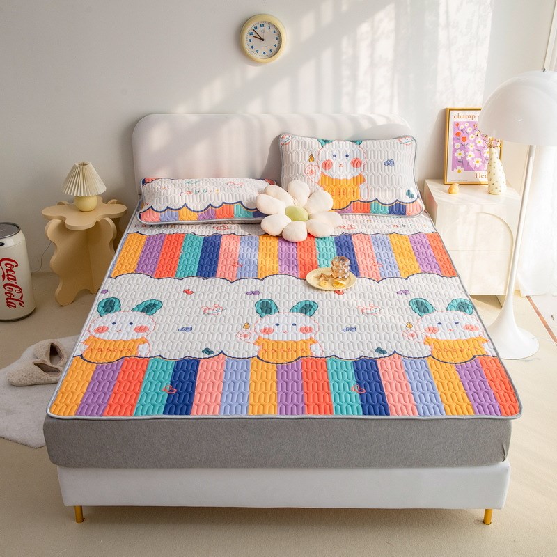 乳胶凉席三件套学生宿舍家用冰感丝床垫床单可水洗折叠软席空调席