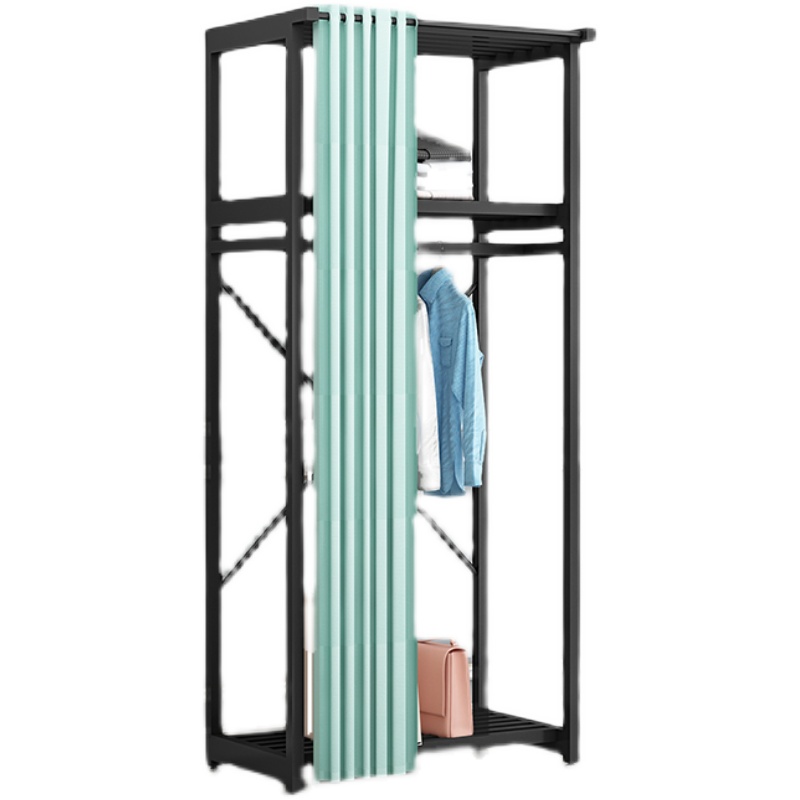 衣柜现代简约卧室家用经济型带布帘出租房铁艺挂衣架小户型衣帽间