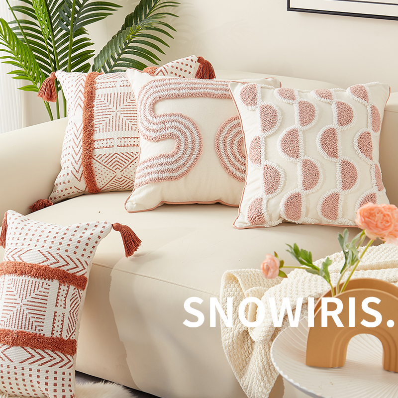 可爱风簇绒抱枕民宿装饰客厅沙发枕套棉麻可拆洗飘窗靠垫车载腰靠
