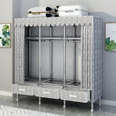 简易衣柜出租房用结实耐用带抽屉全钢架组装 衣柜小型卧室收纳衣橱