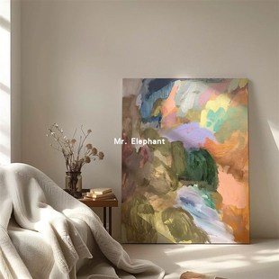 XXS.ART 虹境多巴胺手绘油画奶油风客厅肌理抽象画餐厅玄关无框画