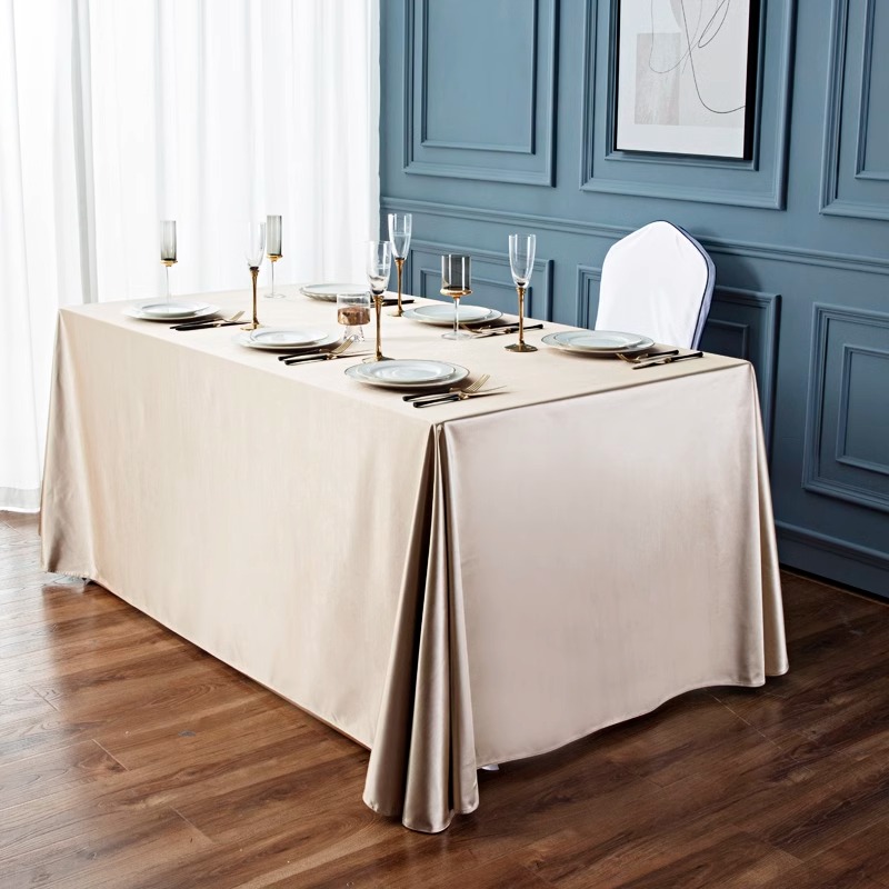 定制会议桌布办公桌长方形台布香槟色贡缎桌布餐桌布皇锦签到桌布