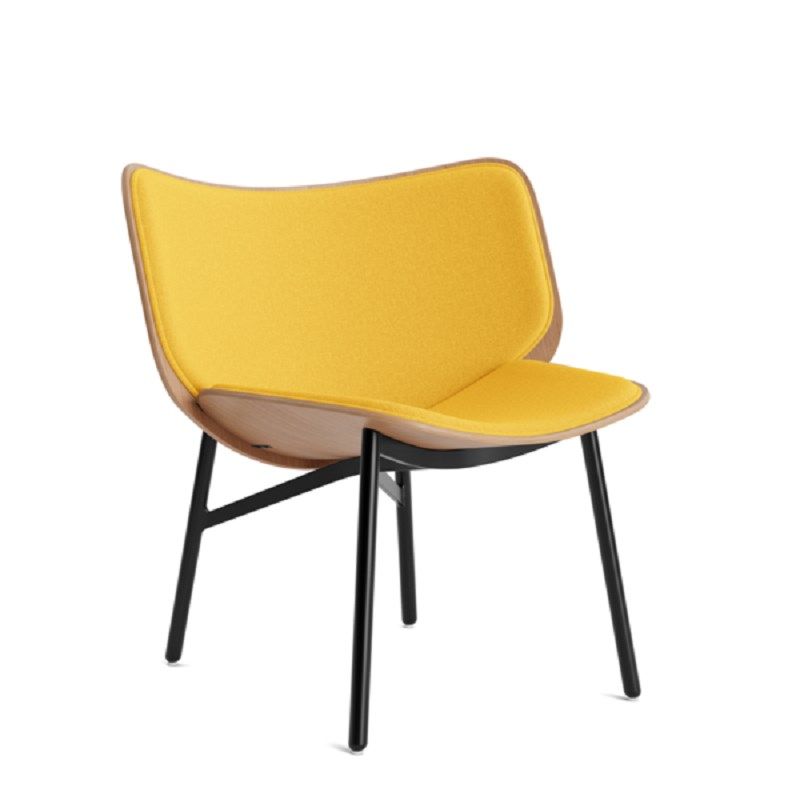 简艺新款现代简约风格单人布艺异型休闲椅弯曲木贴木皮半包洽谈椅