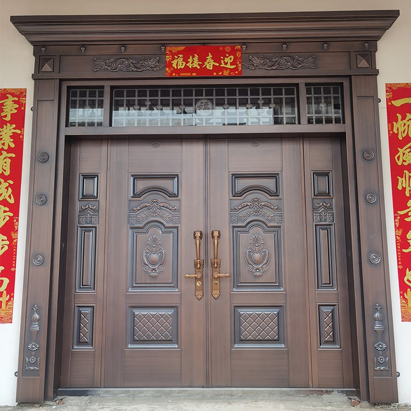 锌合金大门双开门农村自建房别墅大门乡村子母门入户防盗门仿铜门