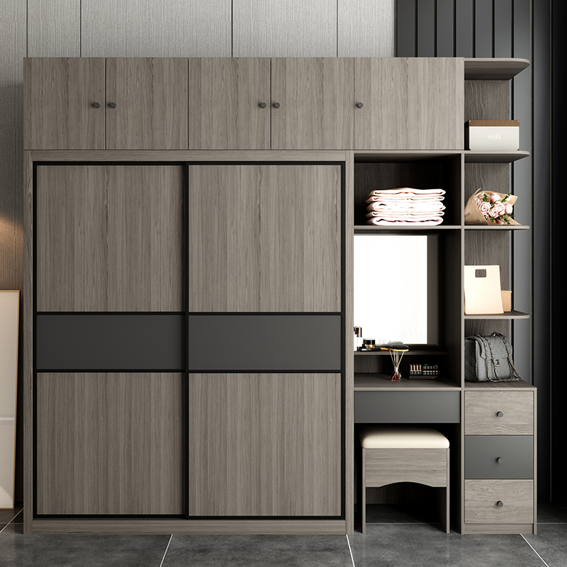 简约现代小户型衣柜梳妆台一体推拉门衣柜衣柜家用卧室大衣橱