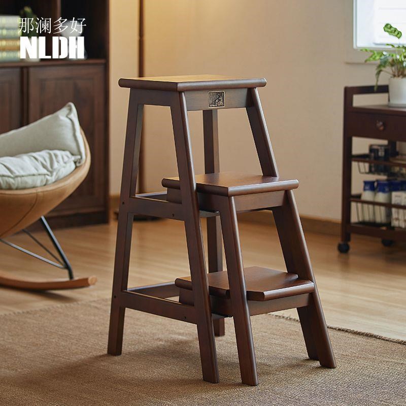实木三步梯凳室内花架梯子两用步梯家用折叠伸缩多功能登高梯凳椅