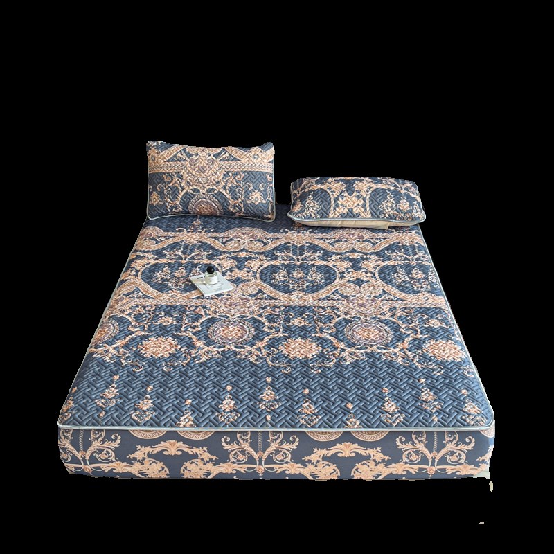 凉感丝印花乳胶凉席床笠三件床垫床垫保护30度全包围花卉款