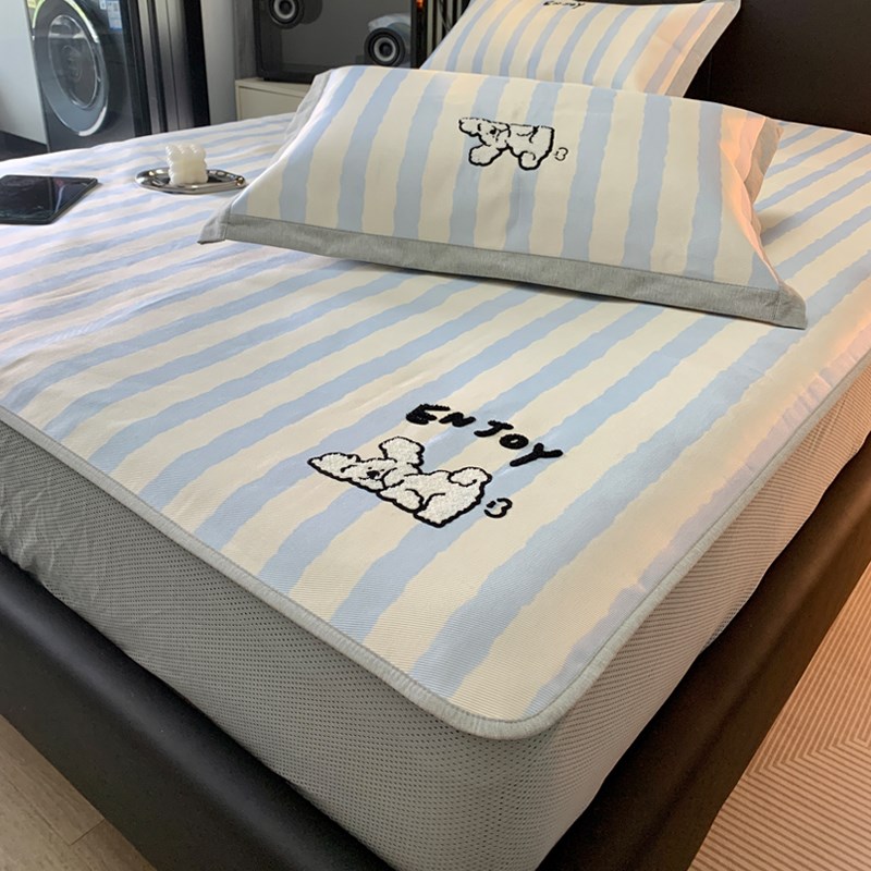 可爱卡通毛巾绣冰丝凉席三件套床笠款1.8m床1.5防滑夏季空调软席