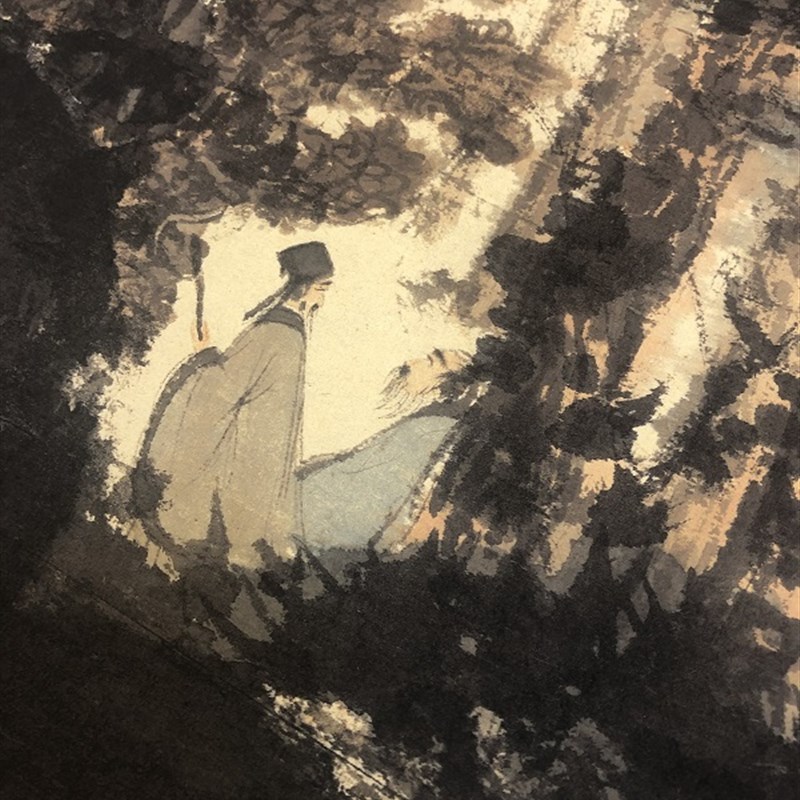 1:1傅抱石杜甫九日蓝耕会饮诗意图国画微喷古代名画复制品装饰画