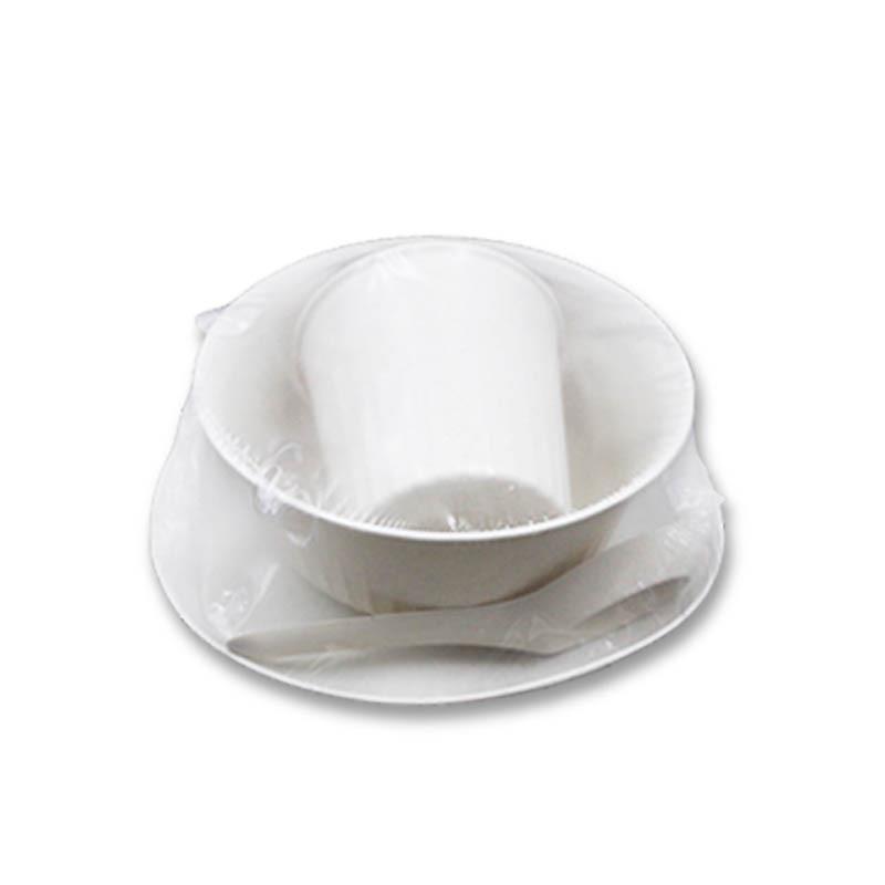 酒席塑料杯勺子碗筷餐具可降解稻壳餐具装一次性碗筷四件