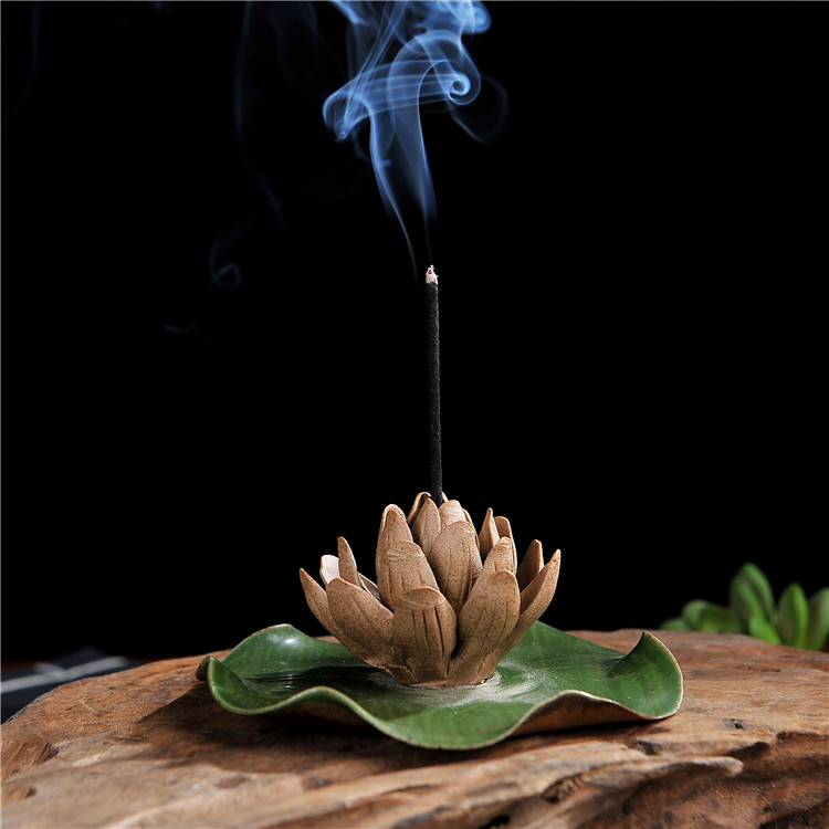 纯手工粗陶陶瓷线香香插香盘香器香薰 荷花莲花